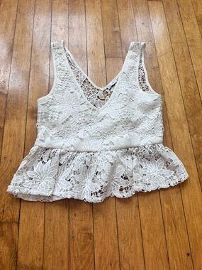 Zara White Lace Peplum Tank Top
